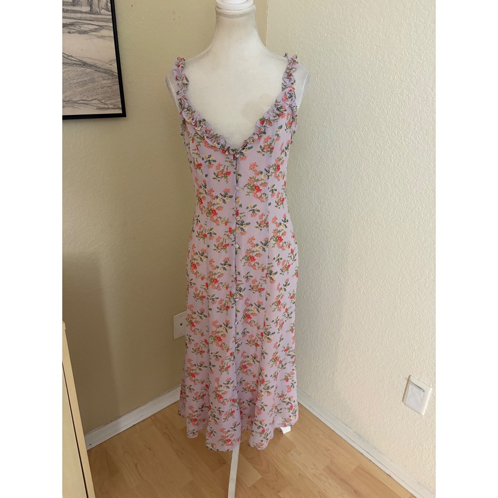 LOVERS + FRIENDS Sun Room Midi in Lilac Floral Button Front Ruffle Size XS - Picture 2 of 7